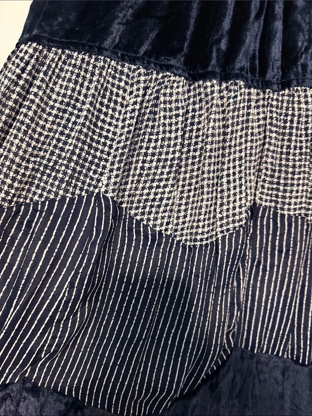 Agapo NWT 90s Deadstock Navy Tiered Cottagecore Maxi Skirt with Mixed Textures